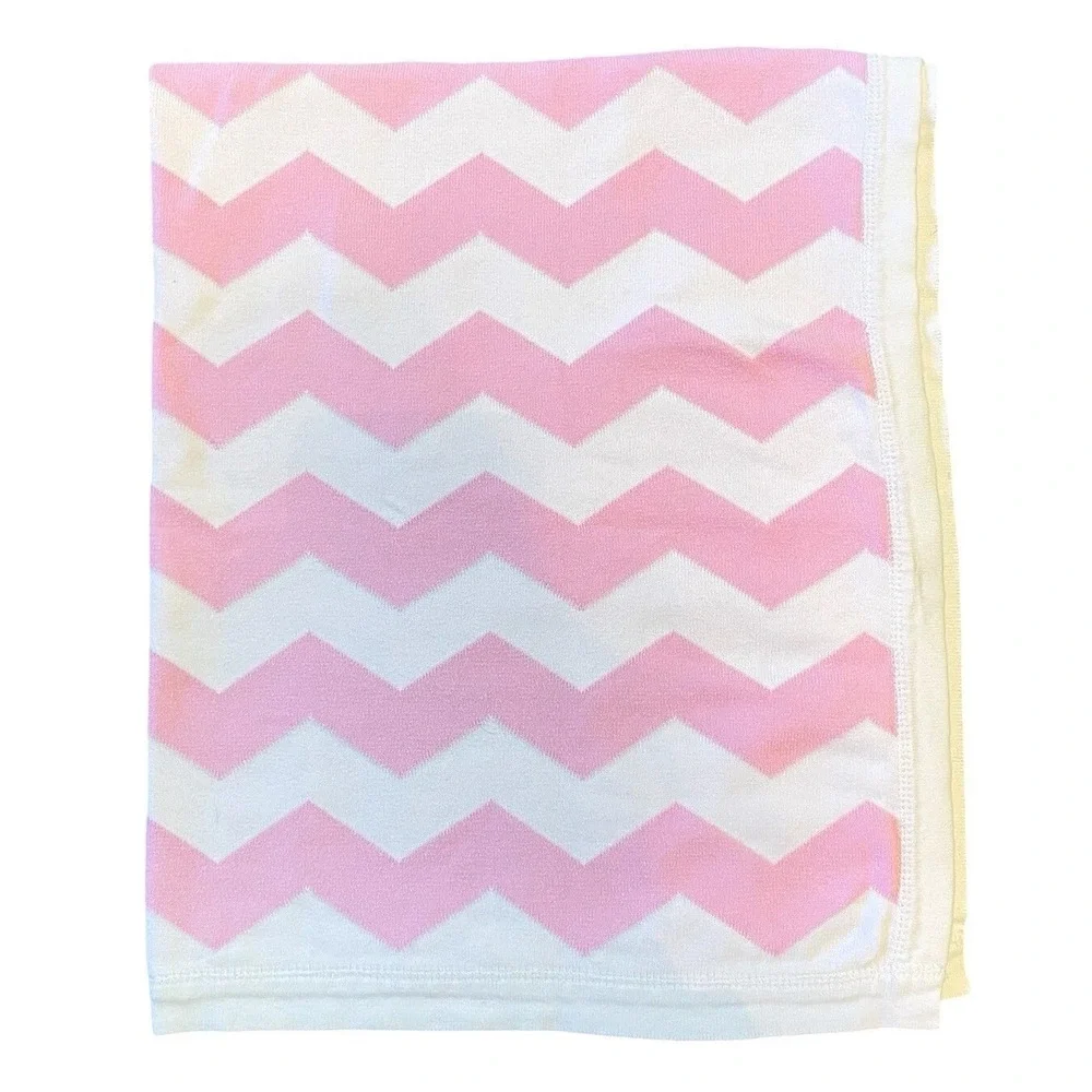Baby Girl Knit Blanket Pink White Chevron Cotton Zigzag‎